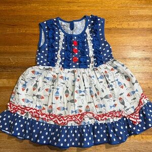 Ruffles by Tutu & Lulu Girls 5-6Y Blue White Red Polka Dot Fish Tunic Dress